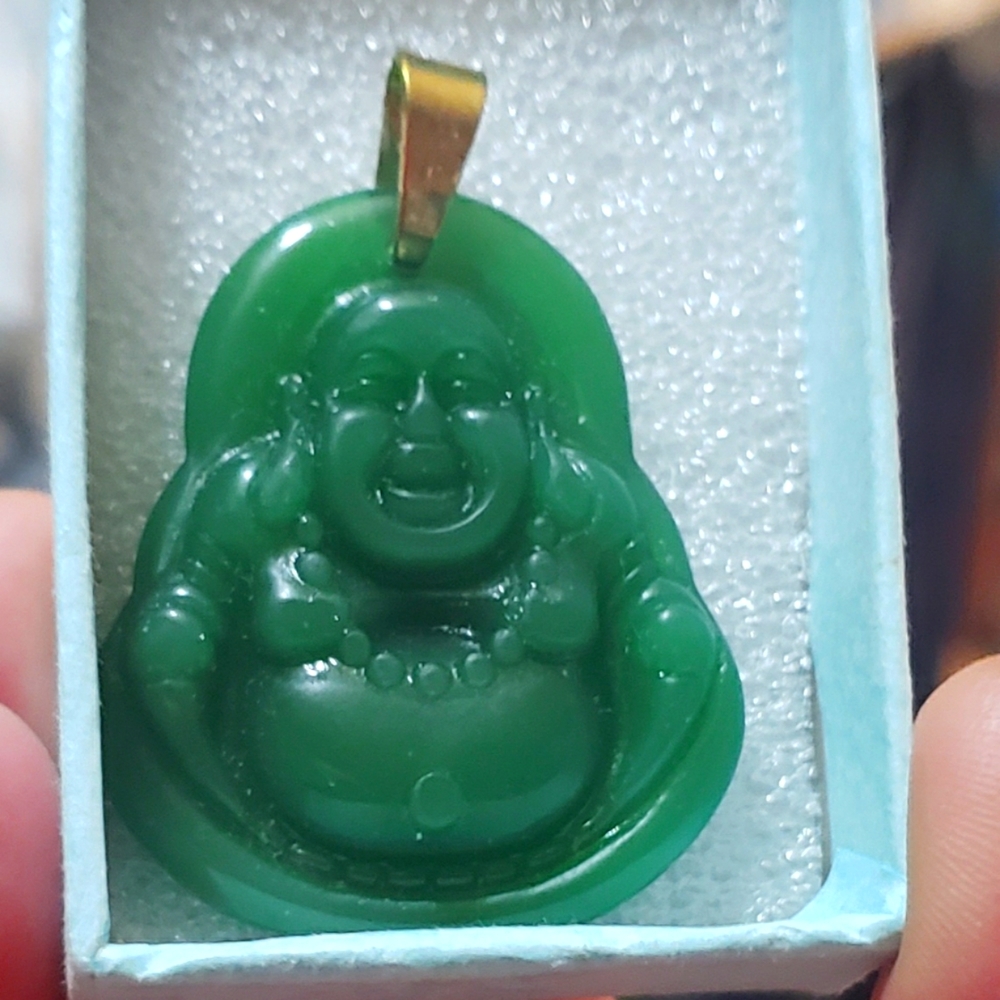 YELLOW GOLD UNISEX GOODLUCK BUDDHA JADE PENDANT